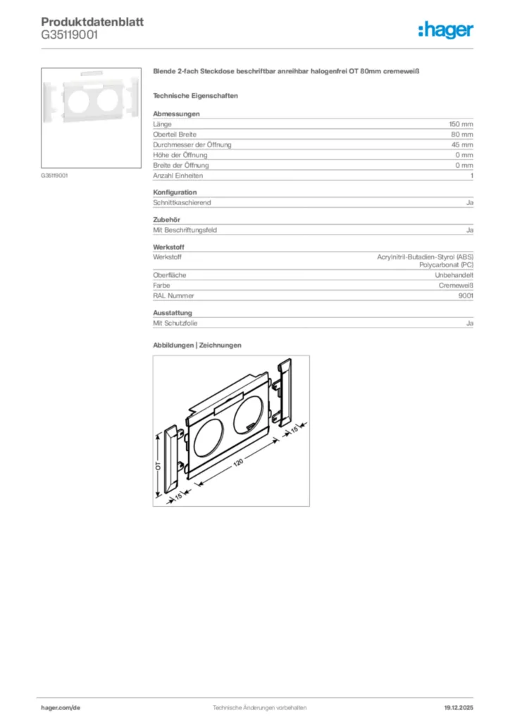Bild Hager Produktdatenblatt G35119001 | Hager Deutschland