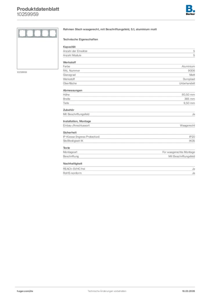 Bild Berker Produktdatenblatt 10259959 | Hager Deutschland