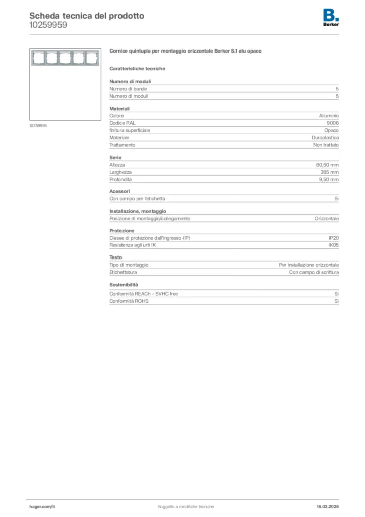 Immagine Berker Scheda tecnica del prodotto 10259959 | Hager Italia