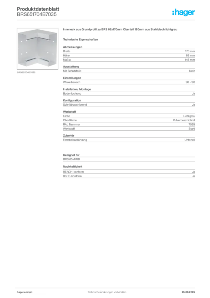 Bild Hager Produktdatenblatt BRS651704B7035 | Hager Deutschland