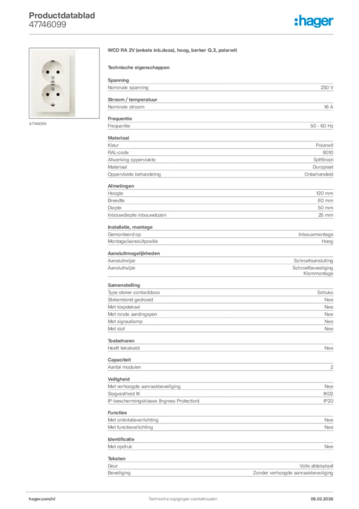 Afbeelding Hager Productdatablad 47746099 | Hager Nederland