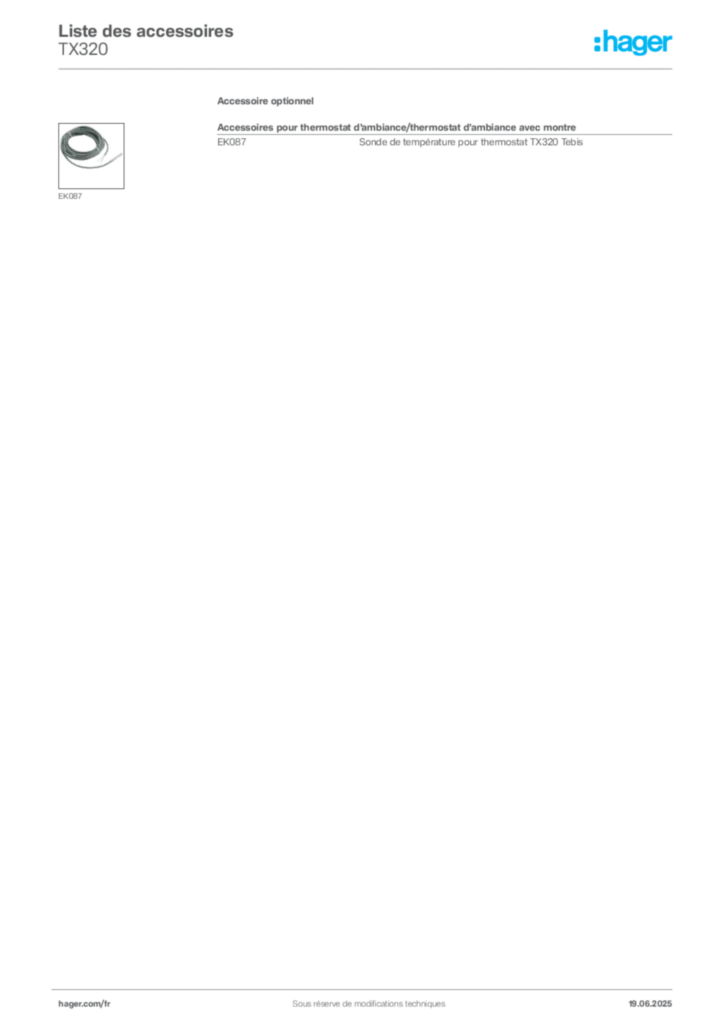 Image Hager Fiche technique du produit TX320 | Hager France