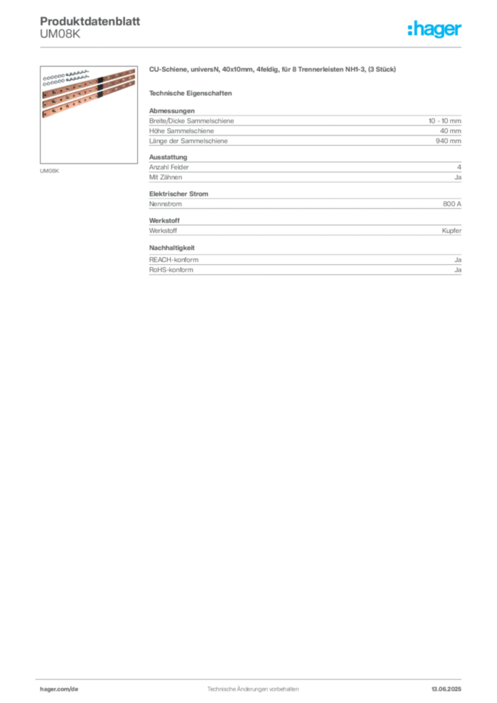 Hager Produktdatenblatt UM08K