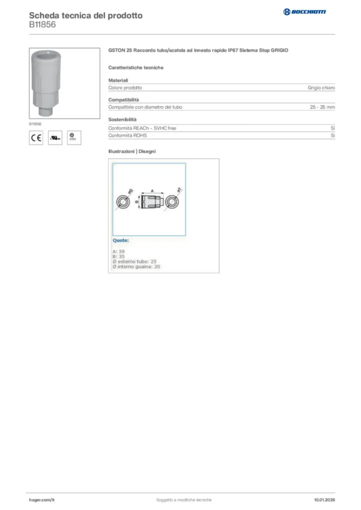 Immagine Bocchiotti Scheda tecnica del prodotto B11856 | Hager Italia