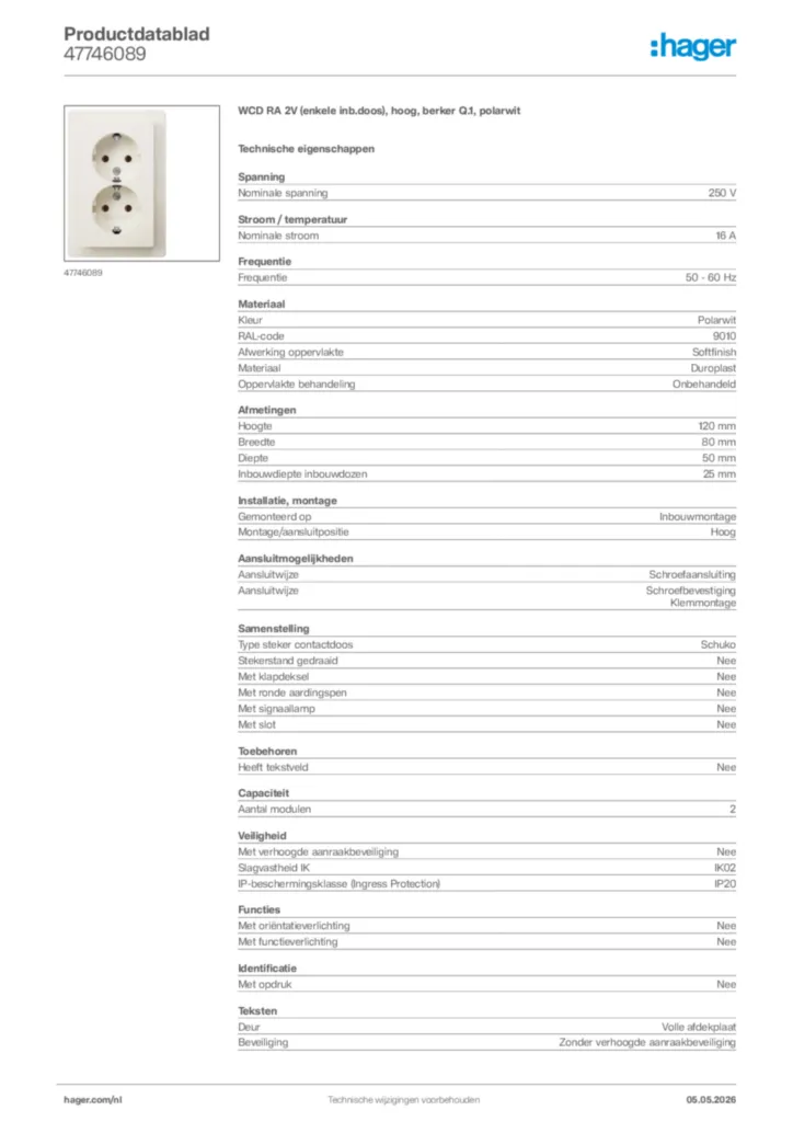 Afbeelding Hager Productdatablad 47746089 | Hager Nederland