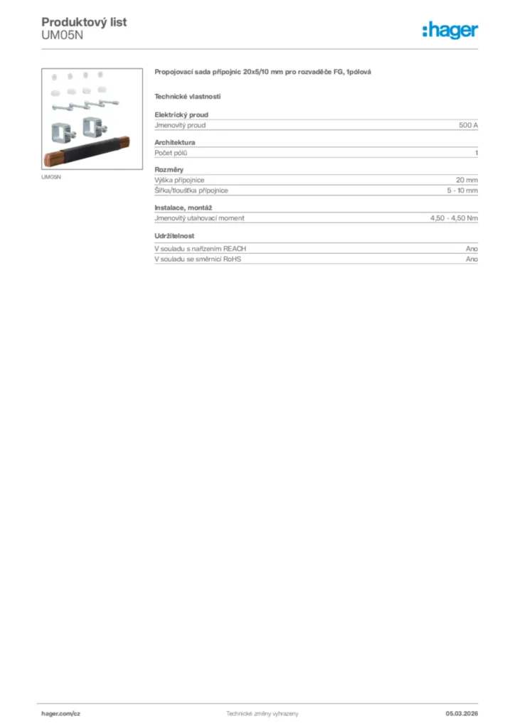 Obrázek Hager Product data sheet UM05N | Hager