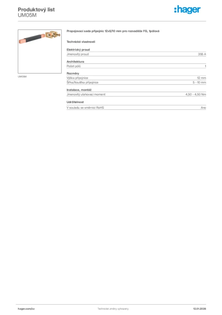 Obrázek Hager Product data sheet UM05M | Hager