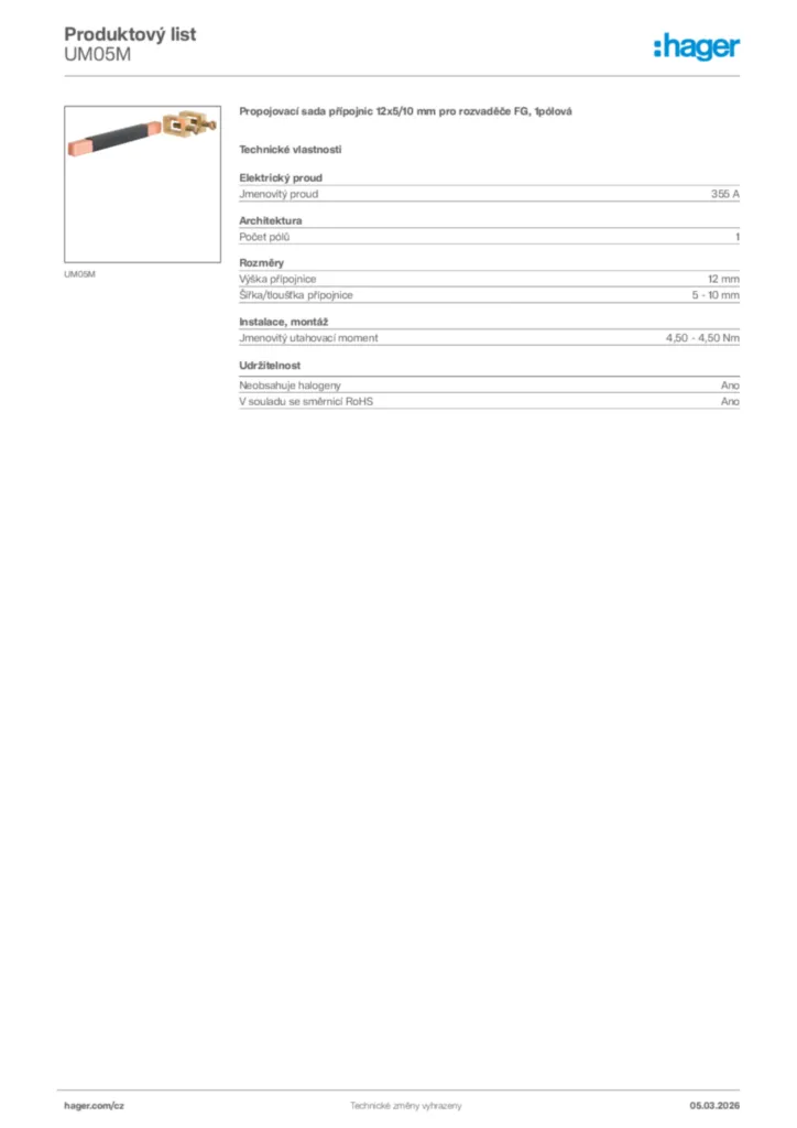 Obrázek Hager Product data sheet UM05M | Hager