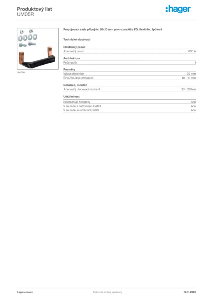 Obrázek Hager Product data sheet UM05R | Hager
