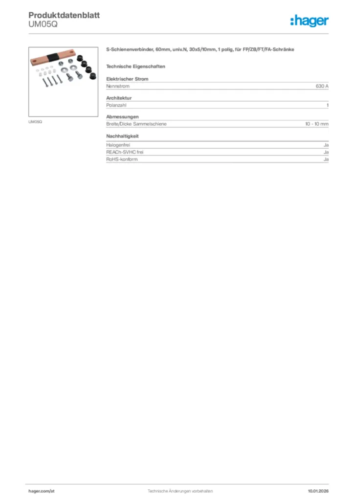 Bild Hager Produktdatenblatt UM05Q | Hager Deutschland
