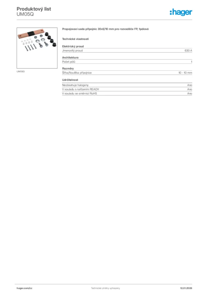 Obrázek Hager Product data sheet UM05Q | Hager