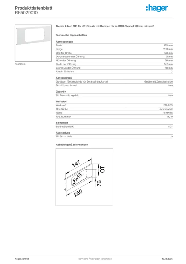 Bild Hager Produktdatenblatt R65029010 | Hager Deutschland