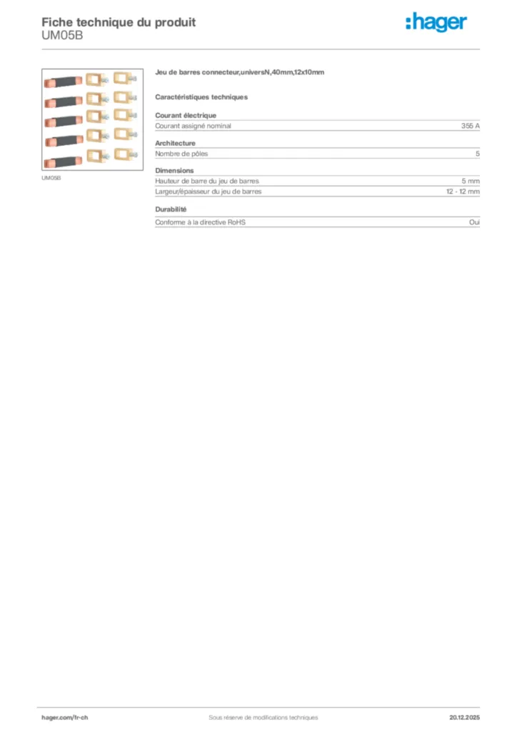 Image Hager Fiche technique du produit UM05B | Hager Suisse