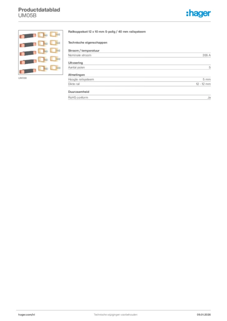 Afbeelding Hager Productdatablad UM05B | Hager Nederland