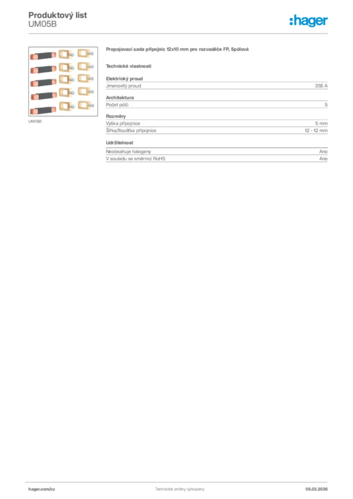 Obrázek Hager Product data sheet UM05B | Hager