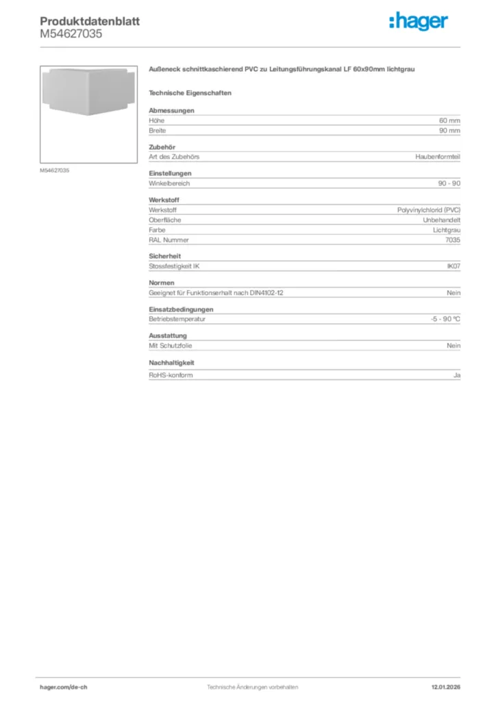 Bild Hager Produktdatenblatt M54627035 | Hager Schweiz