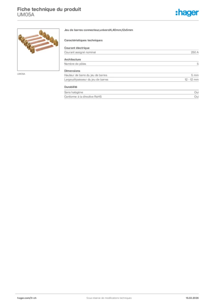 Image Hager Fiche technique du produit UM05A | Hager Suisse