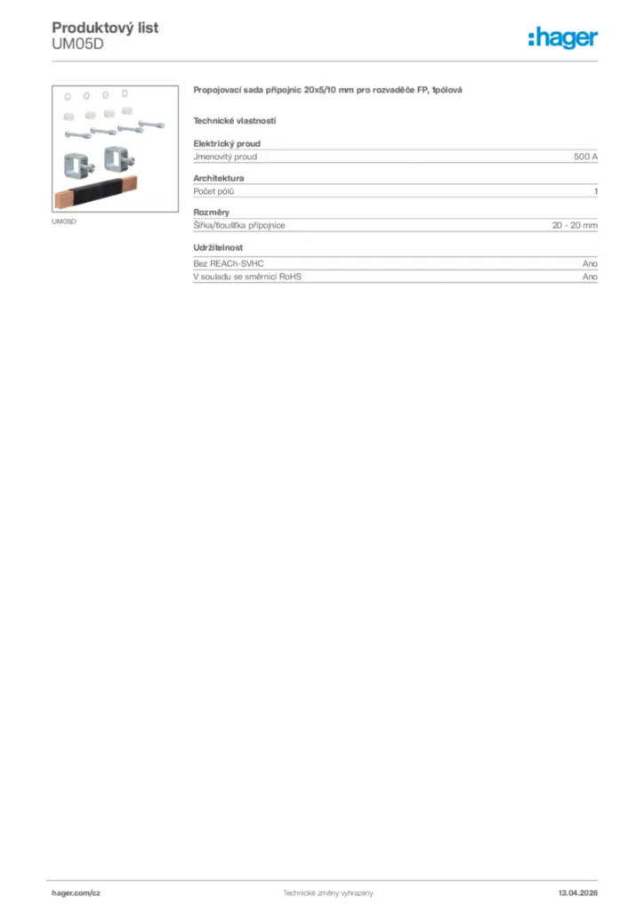 Obrázek Hager Product data sheet UM05D | Hager