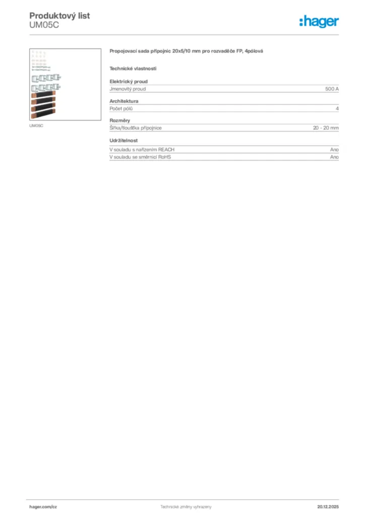 Obrázek Hager Produktový list UM05C | Hager