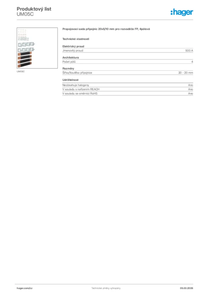 Obrázek Hager Product data sheet UM05C | Hager