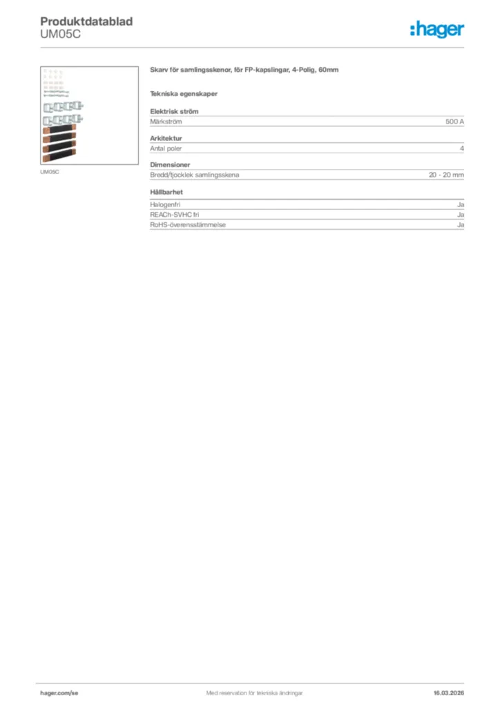 Bild Hager Produktdatablad UM05C | Hager Sverige