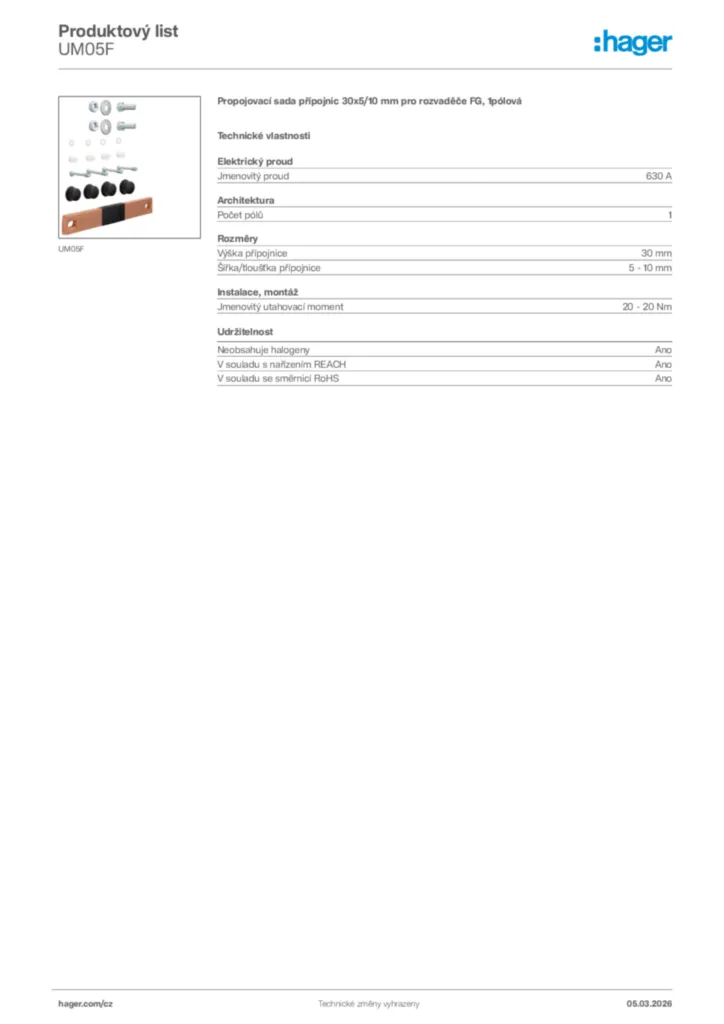 Obrázek Hager Product data sheet UM05F | Hager