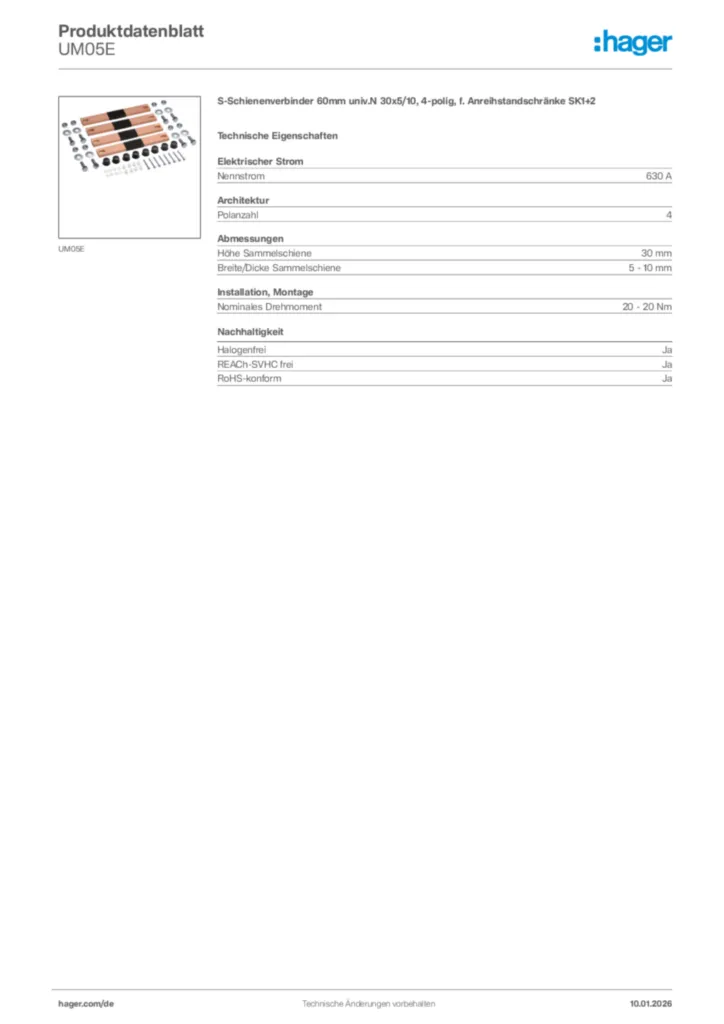 Bild Hager Produktdatenblatt UM05E | Hager Deutschland
