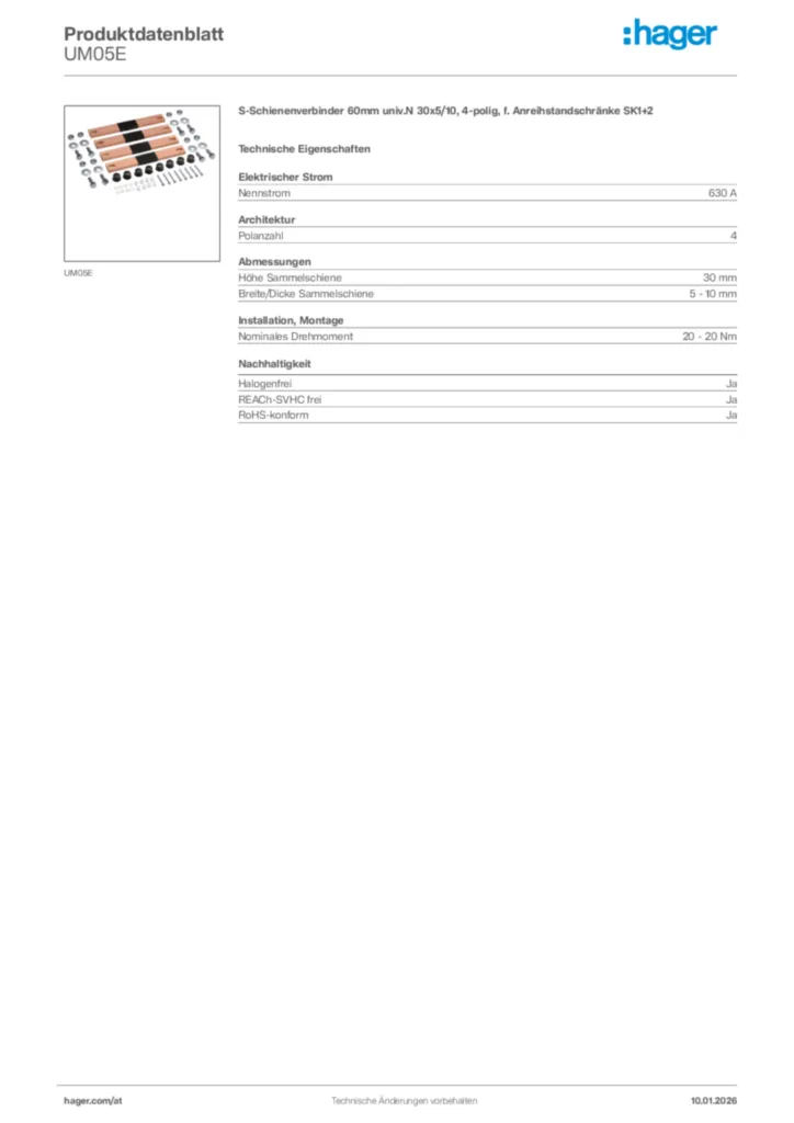 Bild Hager Produktdatenblatt UM05E | Hager Deutschland