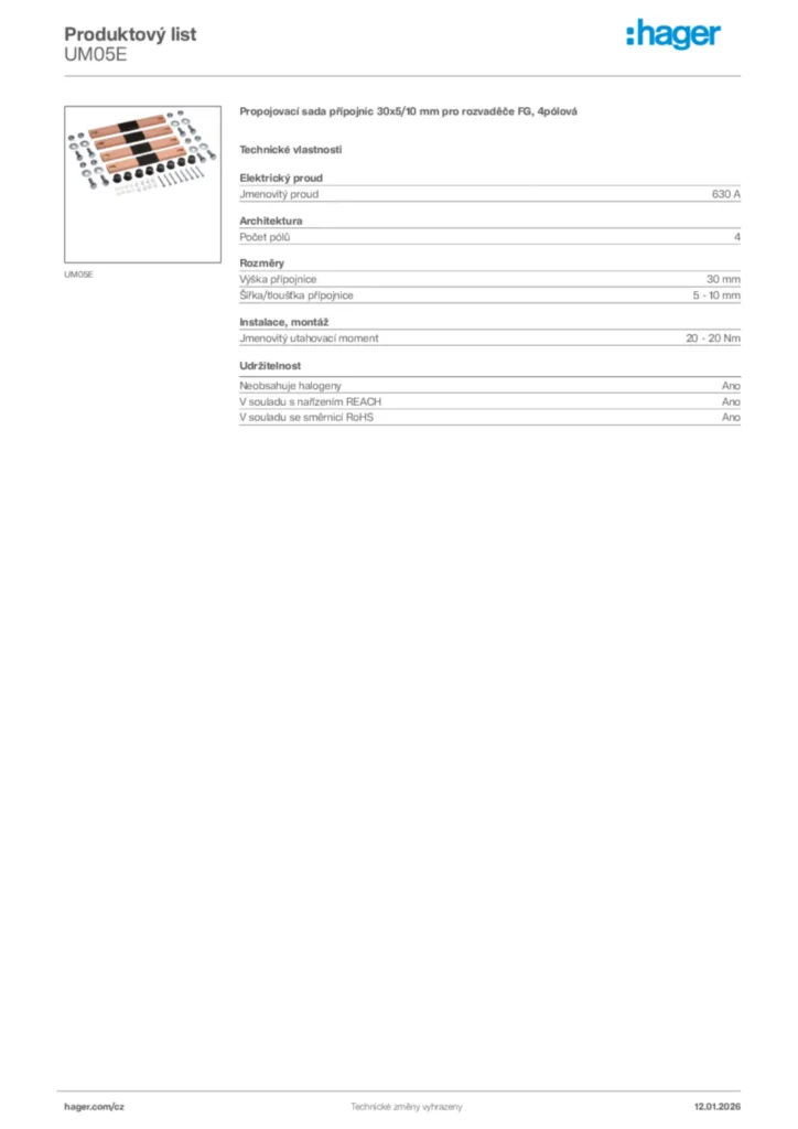 Obrázek Hager Product data sheet UM05E | Hager