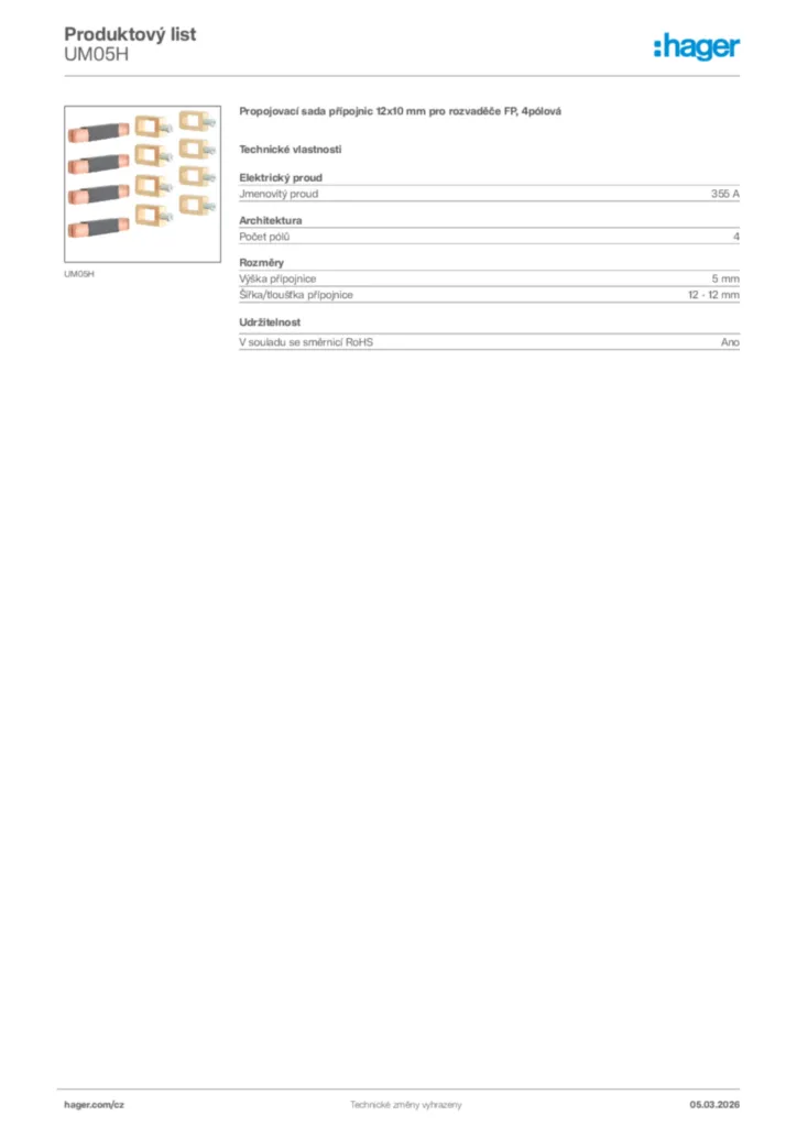 Obrázek Hager Product data sheet UM05H | Hager