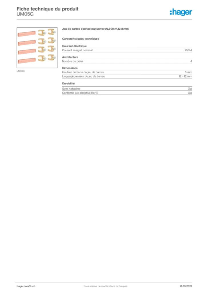 Image Hager Fiche technique du produit UM05G | Hager Suisse