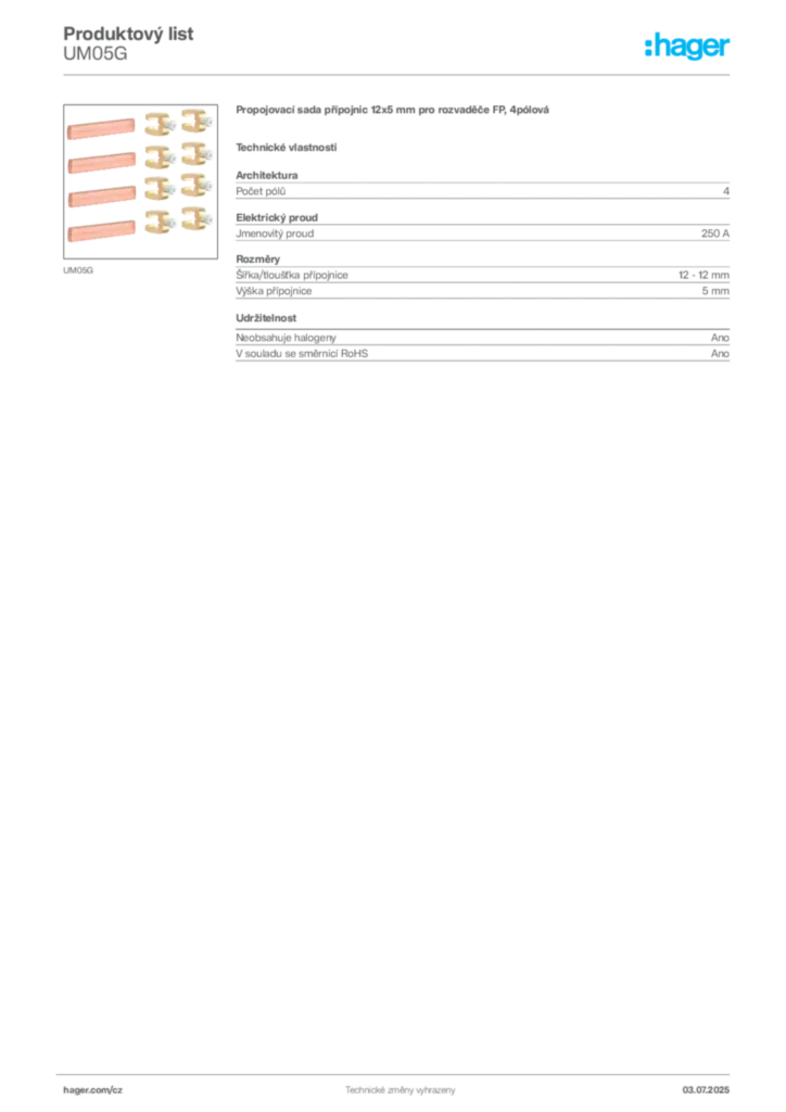 Obrázek Hager Produktový list UM05G | Hager