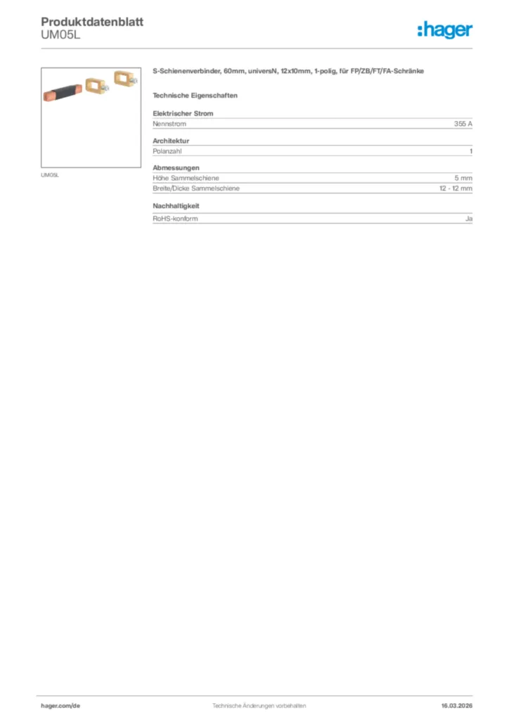Bild Hager Produktdatenblatt UM05L | Hager Deutschland