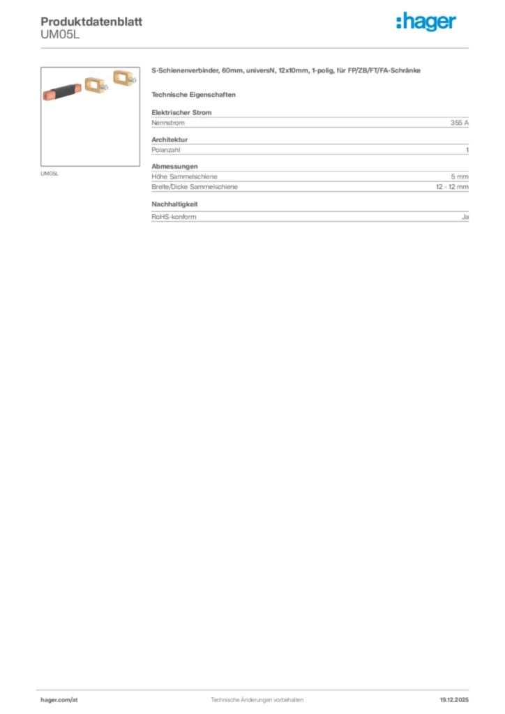 Bild Hager Produktdatenblatt UM05L | Hager Deutschland