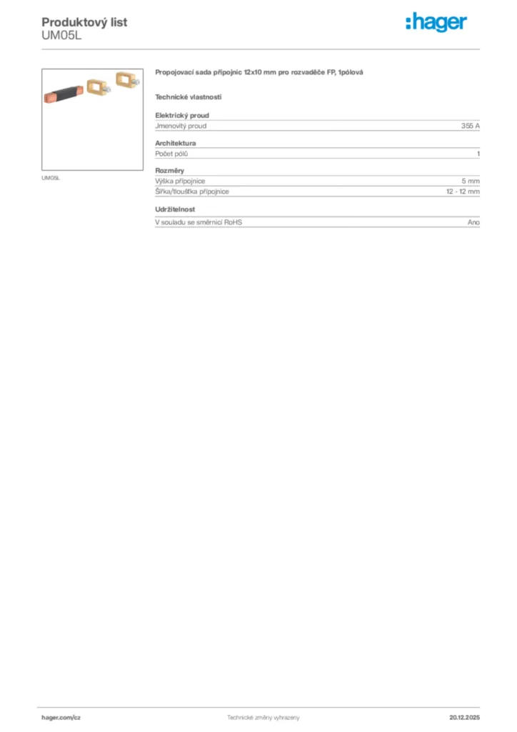 Obrázek Hager Produktový list UM05L | Hager