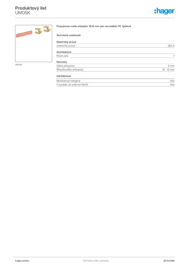 Obrázek Hager Produktový list UM05K | Hager