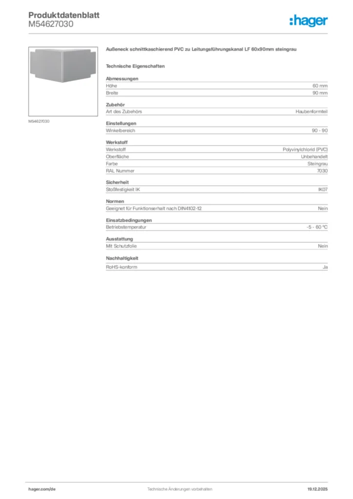 Bild Hager Produktdatenblatt M54627030 | Hager Deutschland