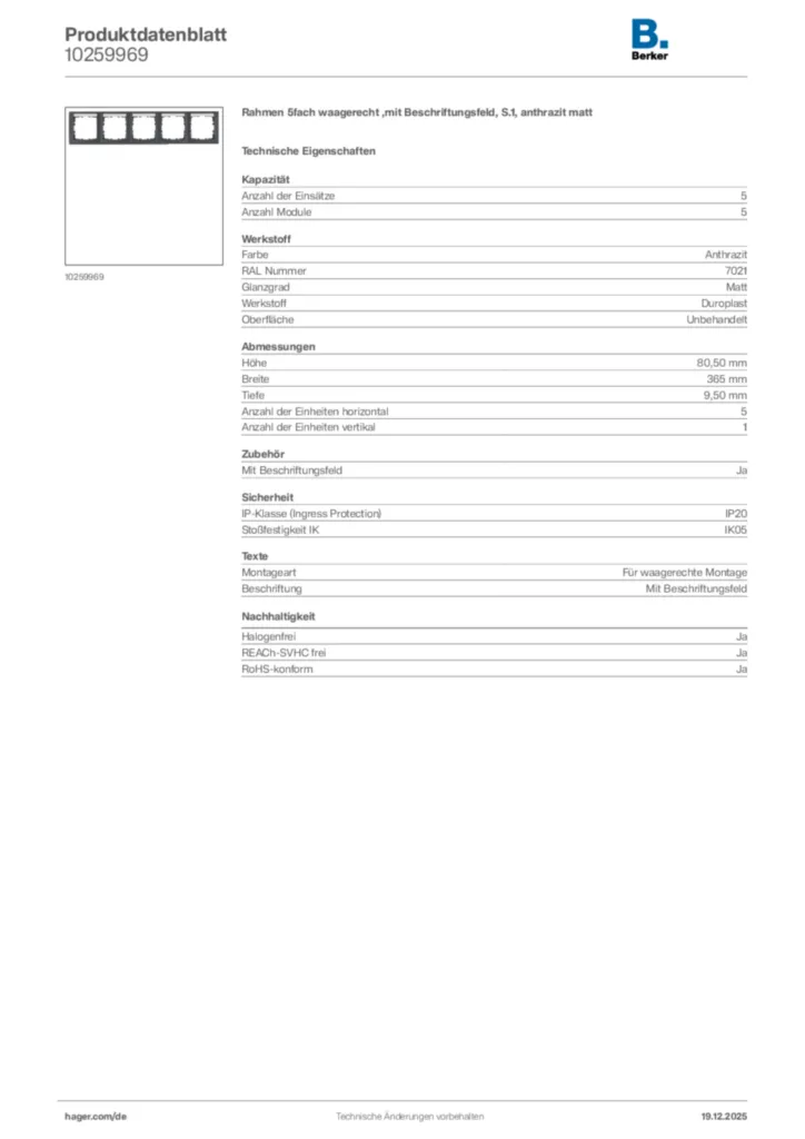 Bild Berker Produktdatenblatt 10259969 | Hager Deutschland