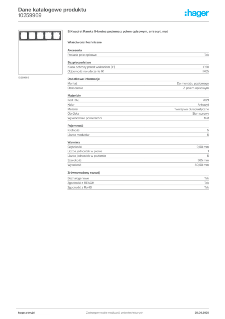 Zdjęcie Hager Karta katalogowa 10259969 | Hager Polska