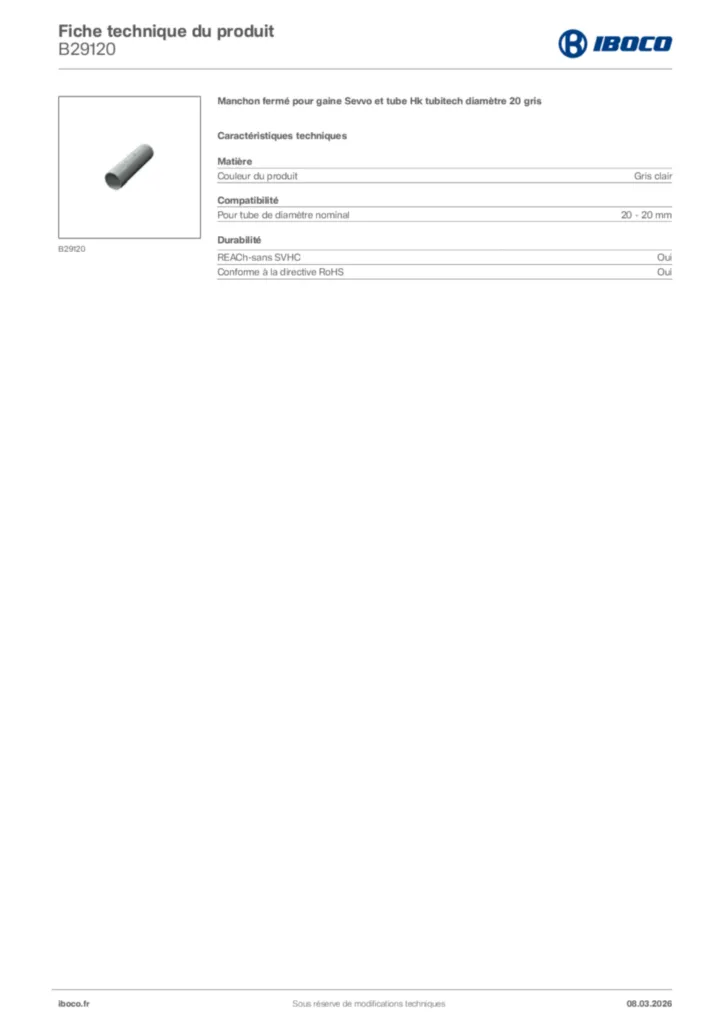 Image Iboco Fiche technique du produit B29120 | Hager France