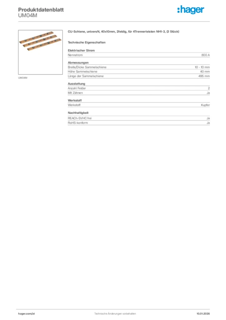 Bild Hager Produktdatenblatt UM04M | Hager Deutschland