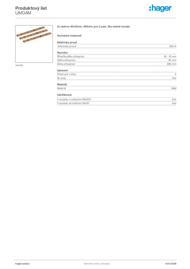 Obrázek Hager Product data sheet UM04M | Hager