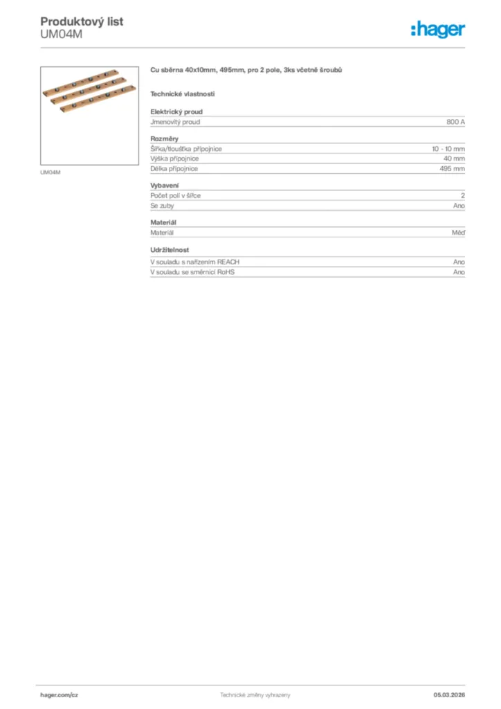 Obrázek Hager Product data sheet UM04M | Hager