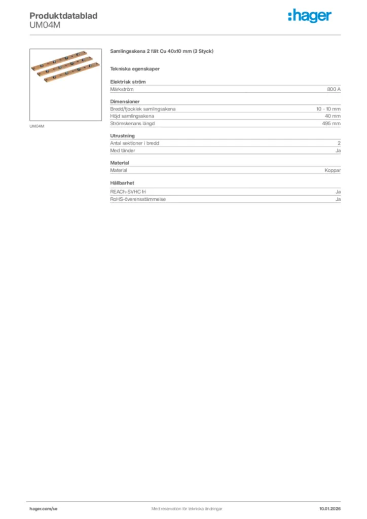 Bild Hager Produktdatablad UM04M | Hager Sverige