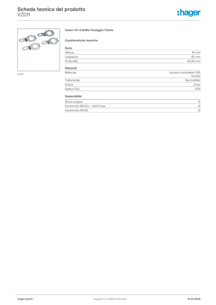 Immagine Hager Scheda tecnica del prodotto VZ011 | Hager Italia