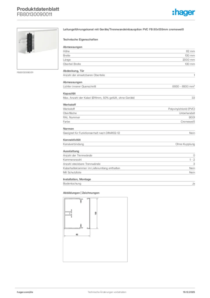 Bild Hager Produktdatenblatt FB80130090011 | Hager Deutschland
