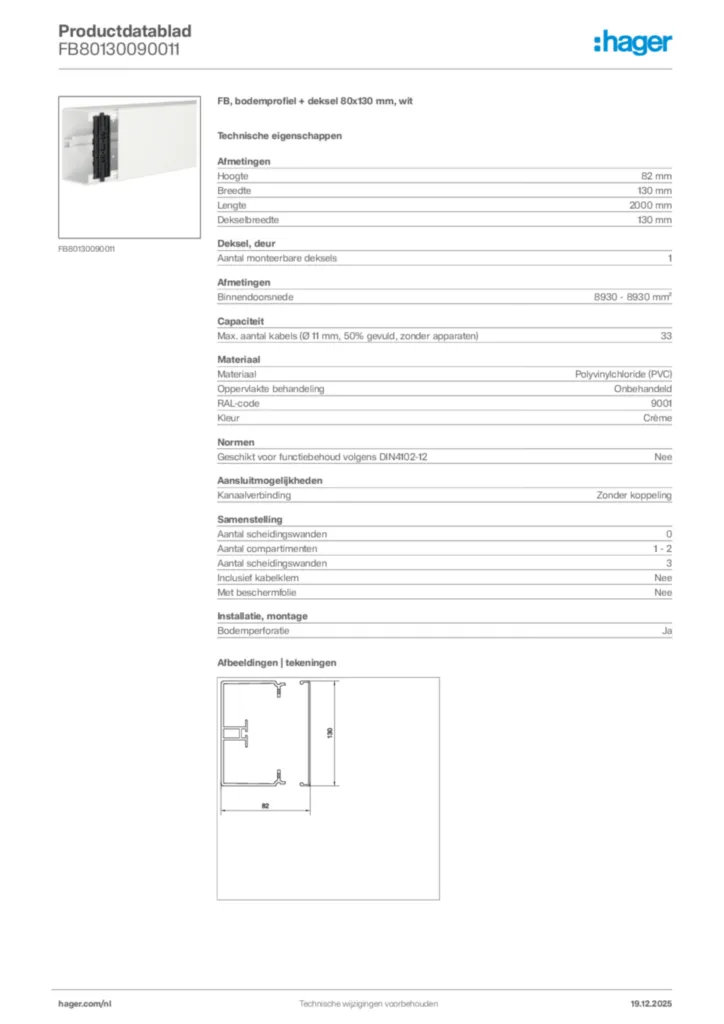 Afbeelding Hager Productdatablad FB80130090011 | Hager Nederland