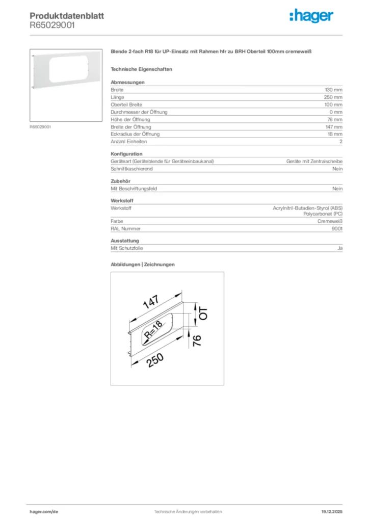 Bild Hager Produktdatenblatt R65029001 | Hager Deutschland