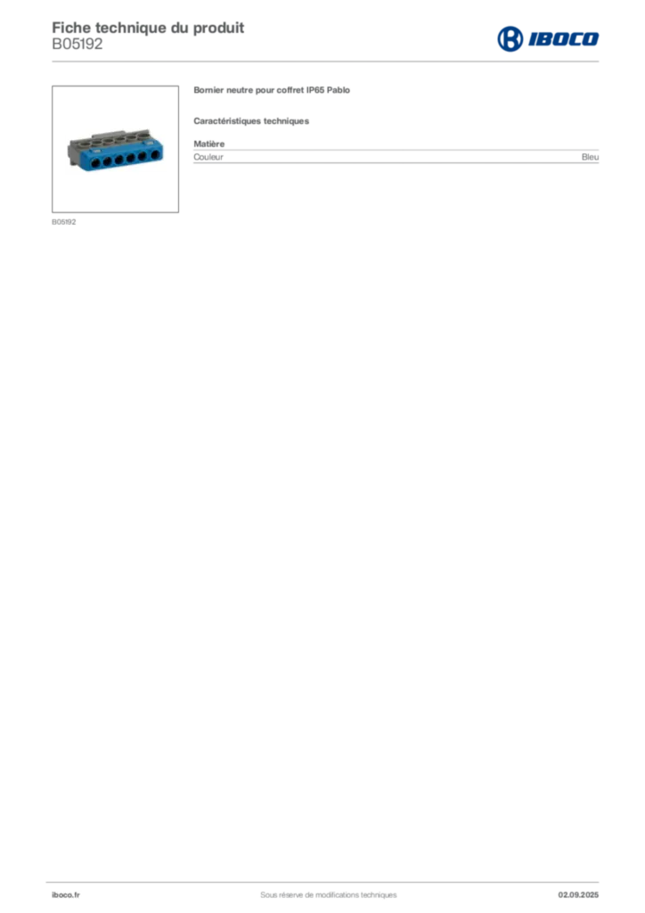 Image Iboco Fiche technique du produit B05192 | Hager France