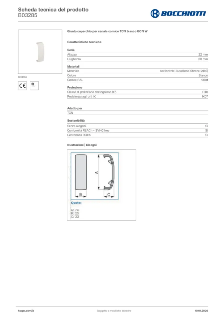 Immagine Bocchiotti Scheda tecnica del prodotto B03285 | Hager Italia